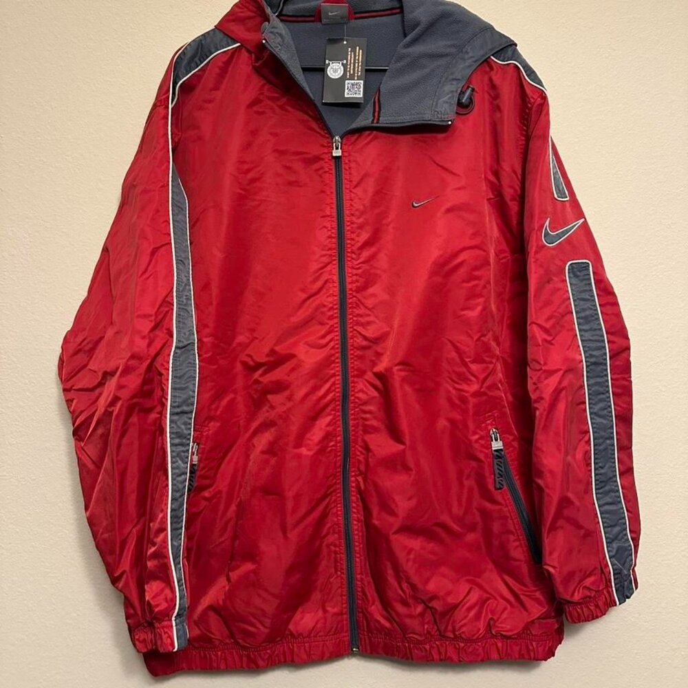 Vintage Nike Fleece Lined Hooded Full Zip Red Jacket